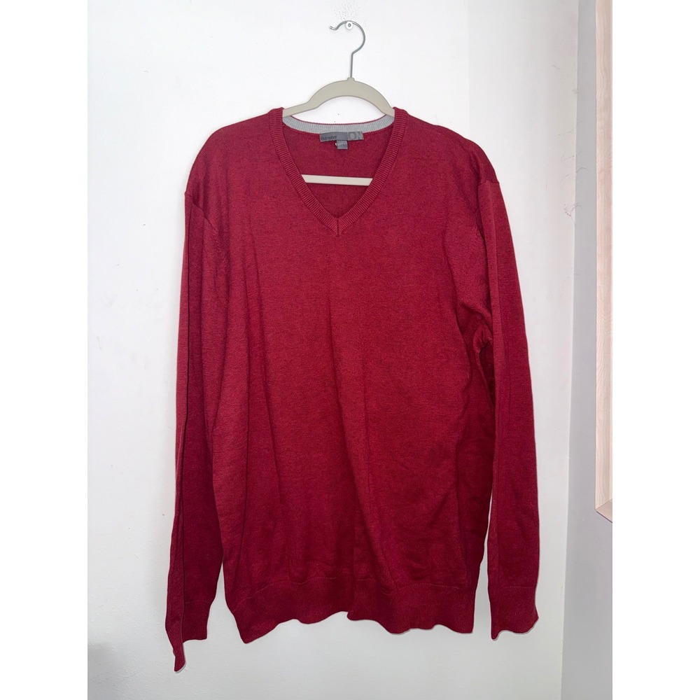 Old Navy Mens V-Neck Sweater XL Burgundy Red 100% Cotton Long Sleeve Knit